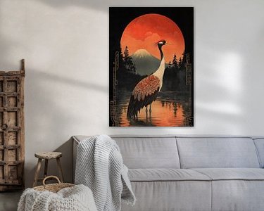 Japanese art print: Crane by Niklas Maximilian on canvas, poster